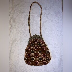 Vintage Velvet brocade purse brass victorian ornate clasp Walborg Italy